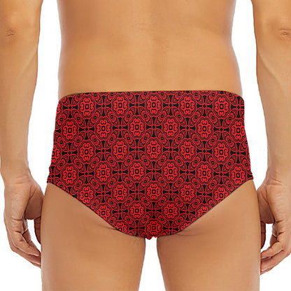 Black And Red Chinese Pattern Print Men's Triangle Swim Briefs