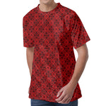 Black And Red Chinese Pattern Print Men's Velvet T-Shirt