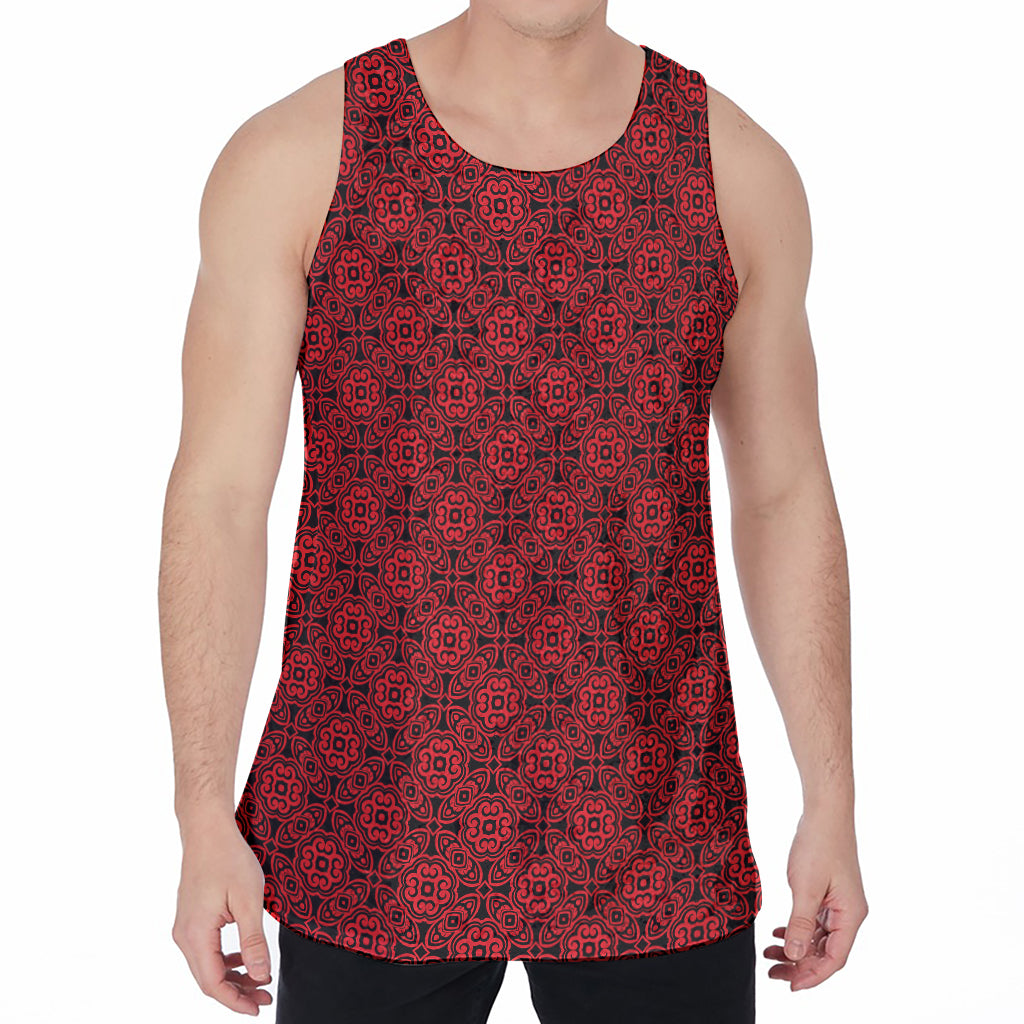 Black And Red Chinese Pattern Print Men's Velvet Tank Top