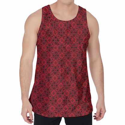 Black And Red Chinese Pattern Print Men's Velvet Tank Top