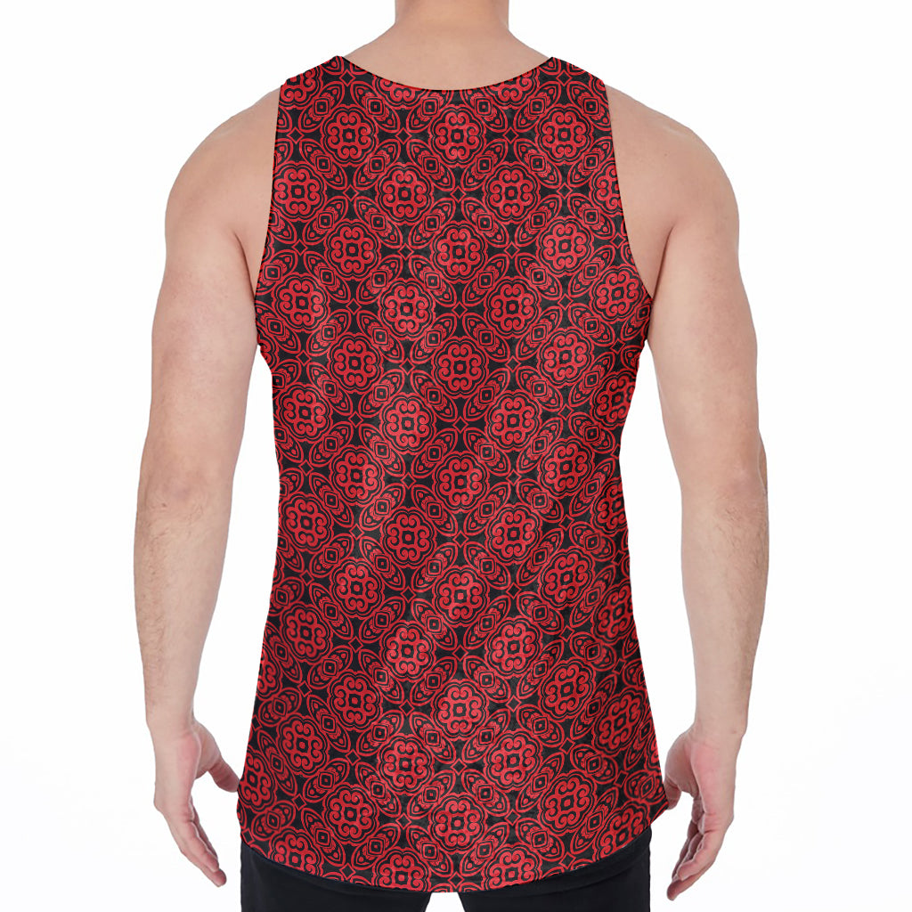 Black And Red Chinese Pattern Print Men's Velvet Tank Top