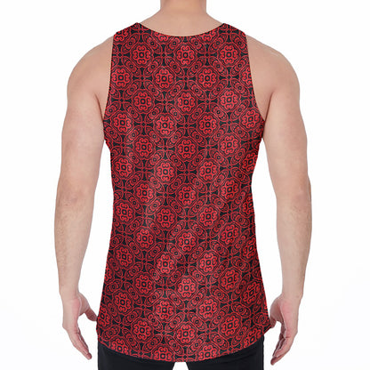Black And Red Chinese Pattern Print Men's Velvet Tank Top