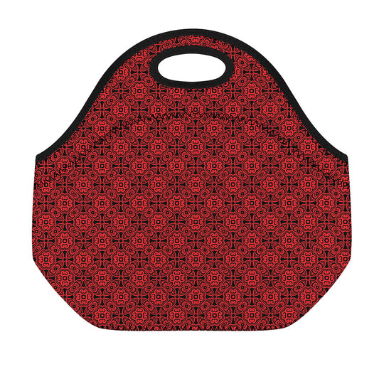 Black And Red Chinese Pattern Print Neoprene Lunch Bag