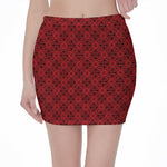 Black And Red Chinese Pattern Print Pencil Mini Skirt