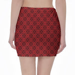 Black And Red Chinese Pattern Print Pencil Mini Skirt