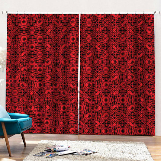 Black And Red Chinese Pattern Print Pencil Pleat Curtains