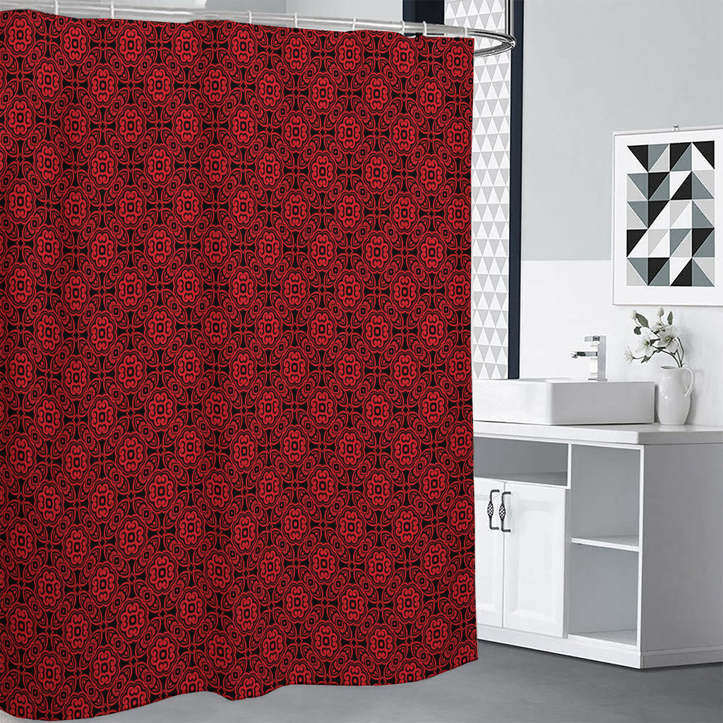 Black And Red Chinese Pattern Print Premium Shower Curtain