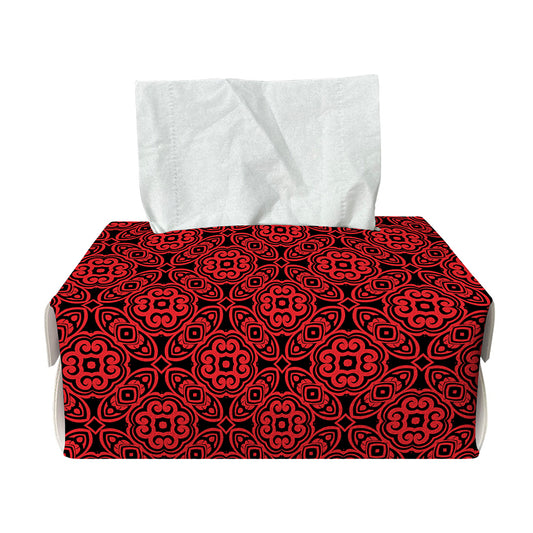 Black And Red Chinese Pattern Print Rectangle Tissue Box Cover