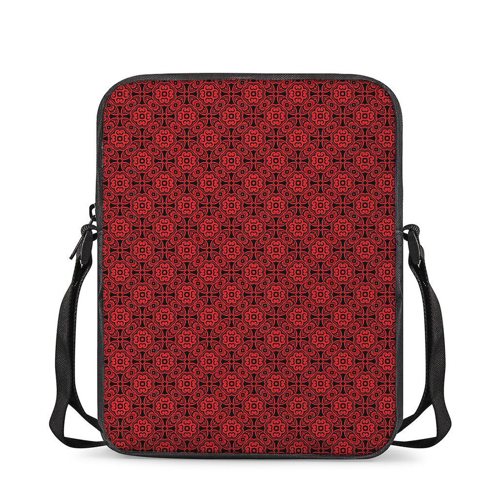 Black And Red Chinese Pattern Print Rectangular Crossbody Bag