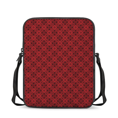 Black And Red Chinese Pattern Print Rectangular Crossbody Bag