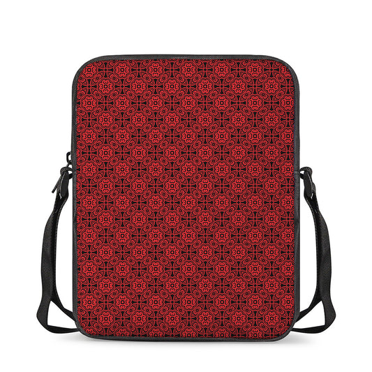 Black And Red Chinese Pattern Print Rectangular Crossbody Bag
