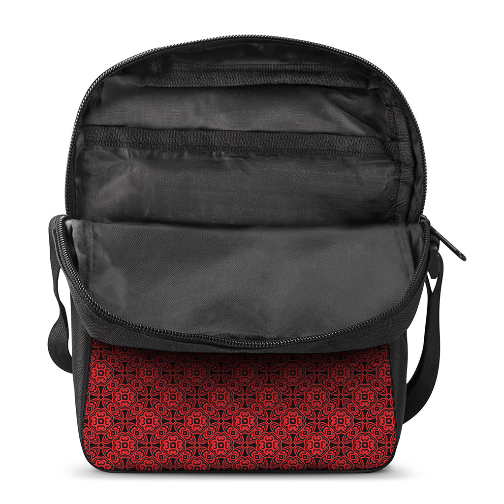 Black And Red Chinese Pattern Print Rectangular Crossbody Bag