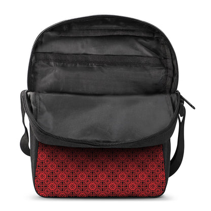 Black And Red Chinese Pattern Print Rectangular Crossbody Bag