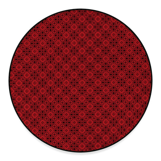 Black And Red Chinese Pattern Print Round Floor Mat