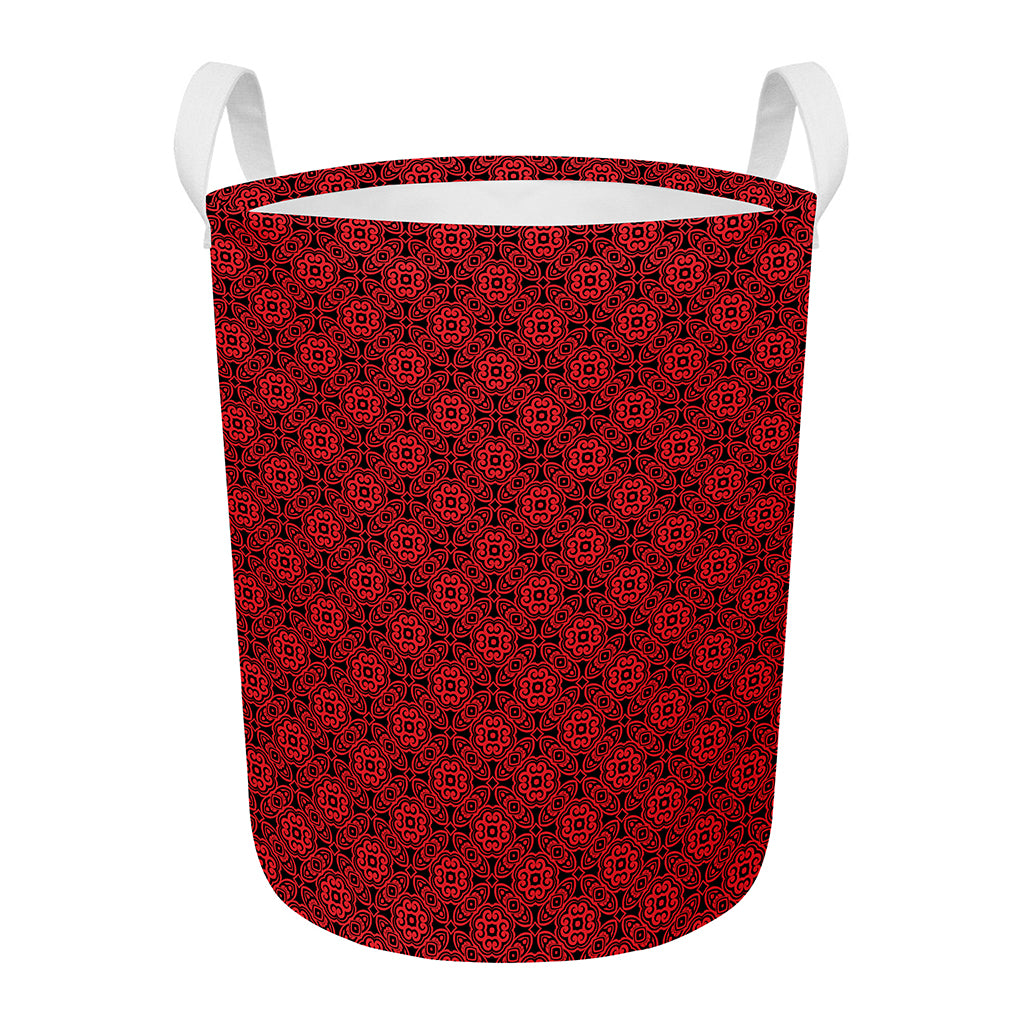 Black And Red Chinese Pattern Print Round Laundry Basket