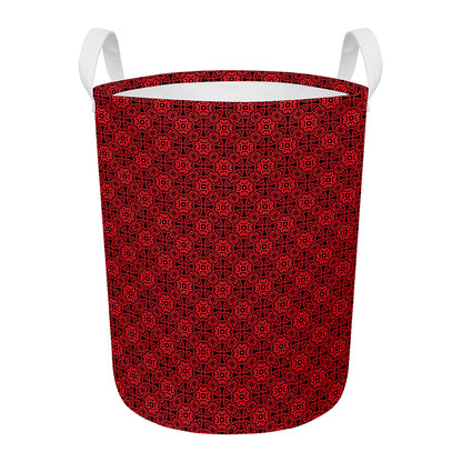 Black And Red Chinese Pattern Print Round Laundry Basket