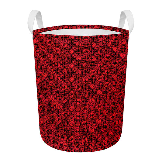Black And Red Chinese Pattern Print Round Laundry Basket