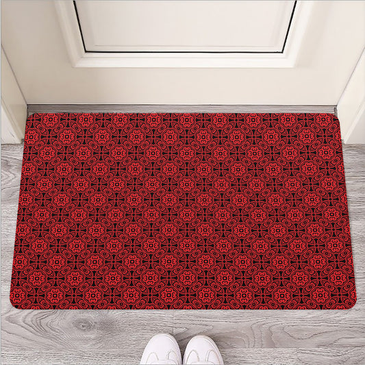 Black And Red Chinese Pattern Print Rubber Doormat