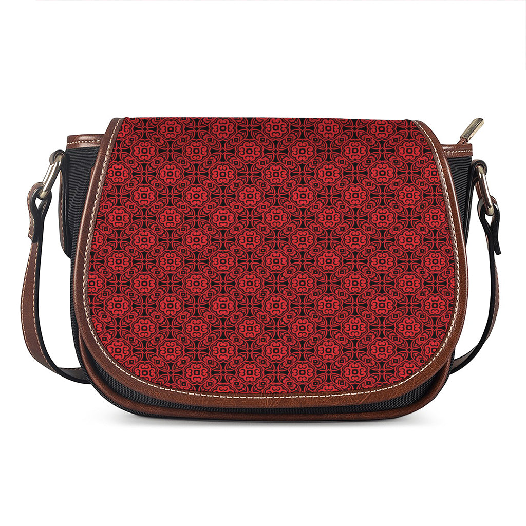 Black And Red Chinese Pattern Print Saddle Bag