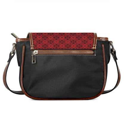 Black And Red Chinese Pattern Print Saddle Bag