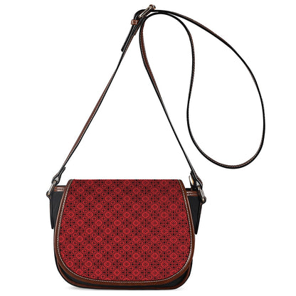 Black And Red Chinese Pattern Print Saddle Bag