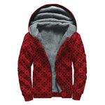 Black And Red Chinese Pattern Print Sherpa Lined Zip Up Hoodie
