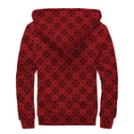 Black And Red Chinese Pattern Print Sherpa Lined Zip Up Hoodie