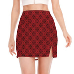 Black And Red Chinese Pattern Print Side Slit Mini Skirt