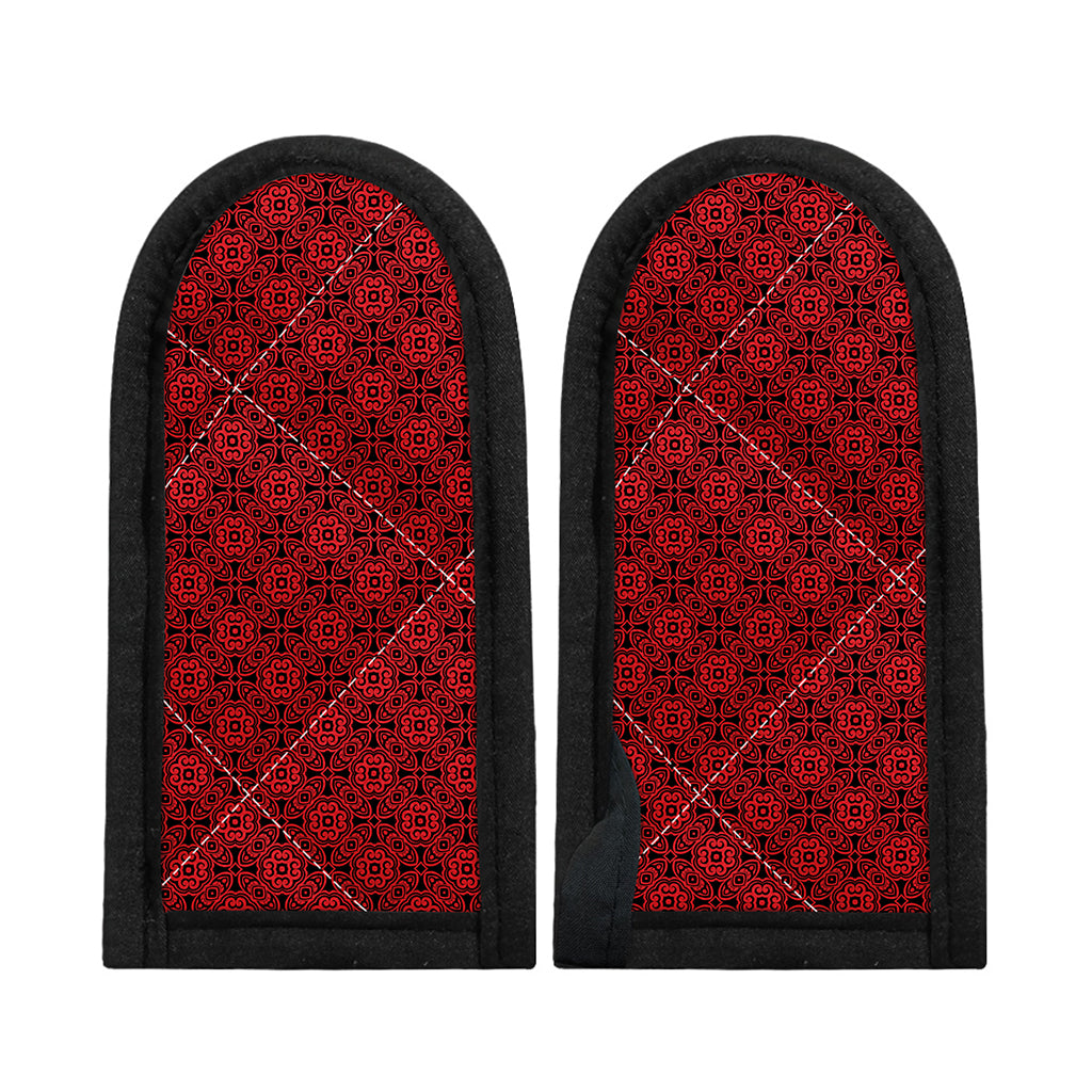 Black And Red Chinese Pattern Print Skillet Handle Cover