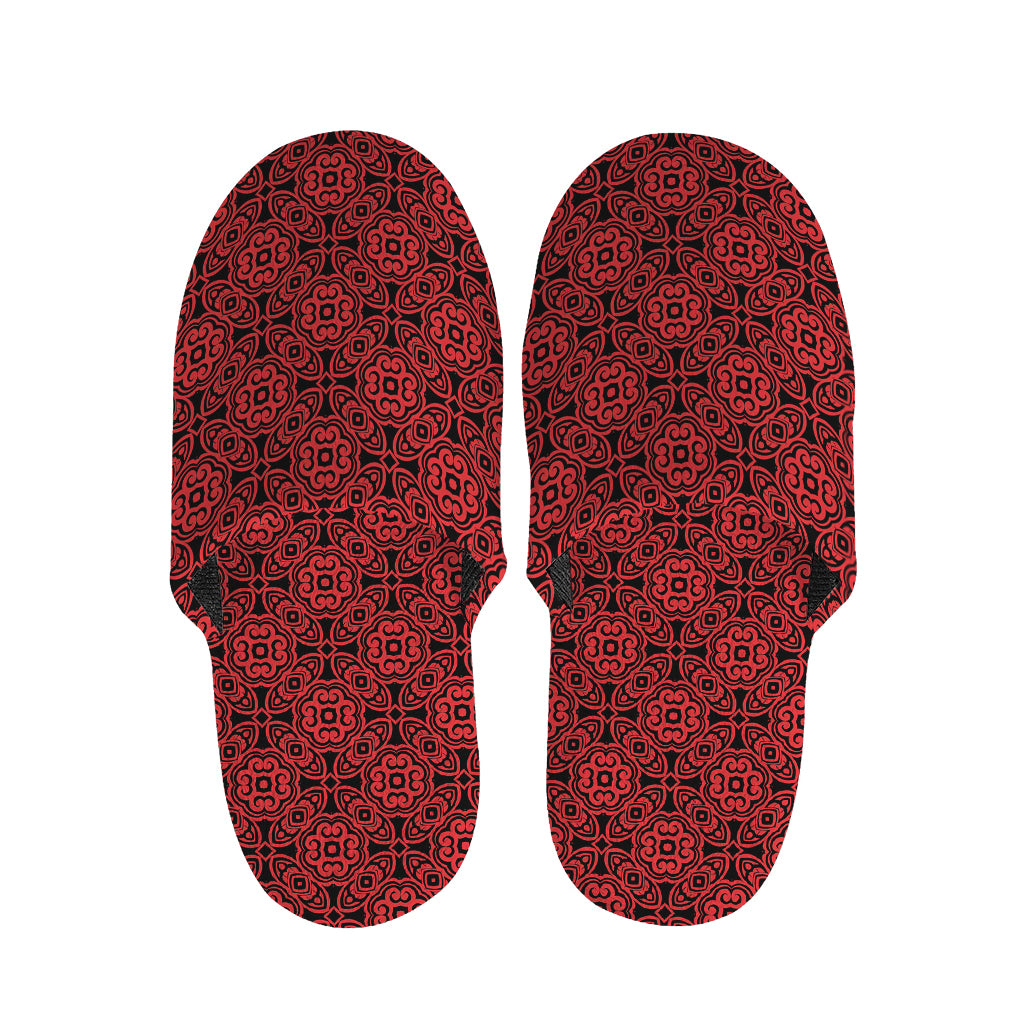 Black And Red Chinese Pattern Print Slippers