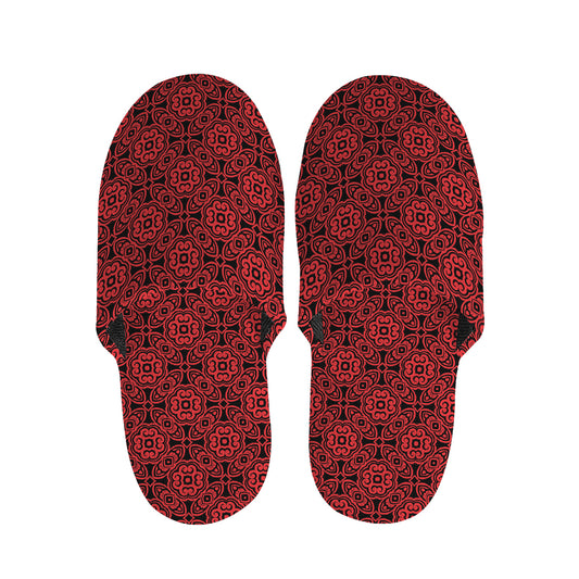 Black And Red Chinese Pattern Print Slippers