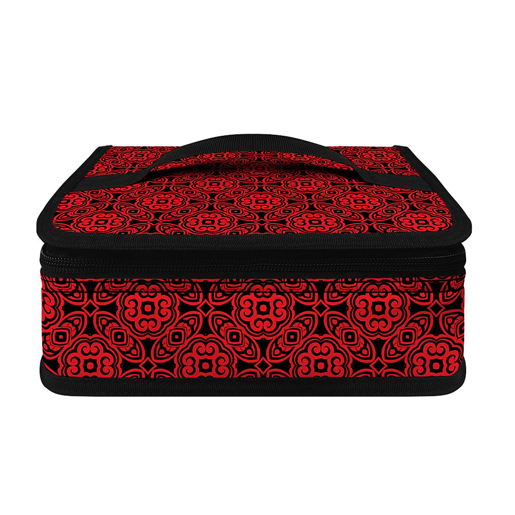 Black And Red Chinese Pattern Print Small Lunch Bag
