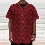 Black And Red Chinese Pattern Print Textured Short Sleeve Shirt