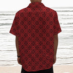 Black And Red Chinese Pattern Print Textured Short Sleeve Shirt