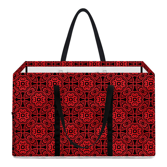 Black And Red Chinese Pattern Print Utility Tote Bag
