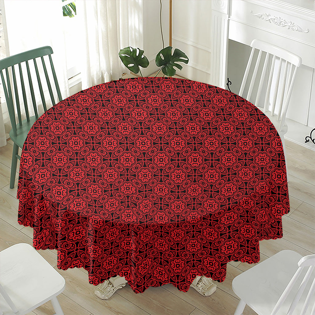 Black And Red Chinese Pattern Print Waterproof Round Tablecloth