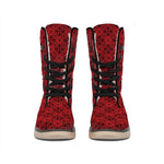 Black And Red Chinese Pattern Print Winter Boots