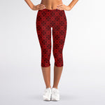 Black And Red Chinese Pattern Print Women's Capri Leggings