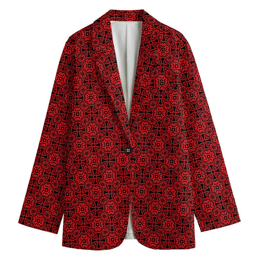Black And Red Chinese Pattern Print Women's Cotton Blazer