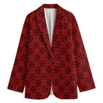 Black And Red Chinese Pattern Print Women's Cotton Blazer