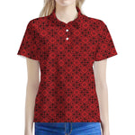 Black And Red Chinese Pattern Print Women's Polo Shirt