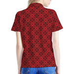 Black And Red Chinese Pattern Print Women's Polo Shirt