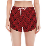 Black And Red Chinese Pattern Print Women's Split Running Shorts