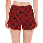 Black And Red Chinese Pattern Print Women's Split Running Shorts