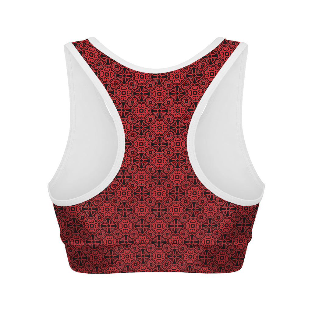 Black And Red Chinese Pattern Print Women's Sports Bra
