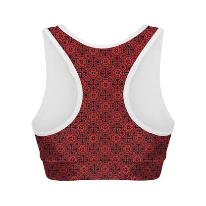 Black And Red Chinese Pattern Print Women's Sports Bra