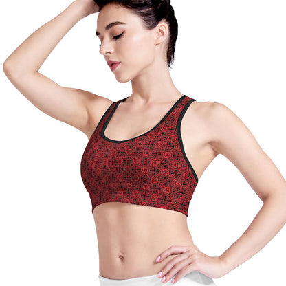 Black And Red Chinese Pattern Print Women's Sports Bra