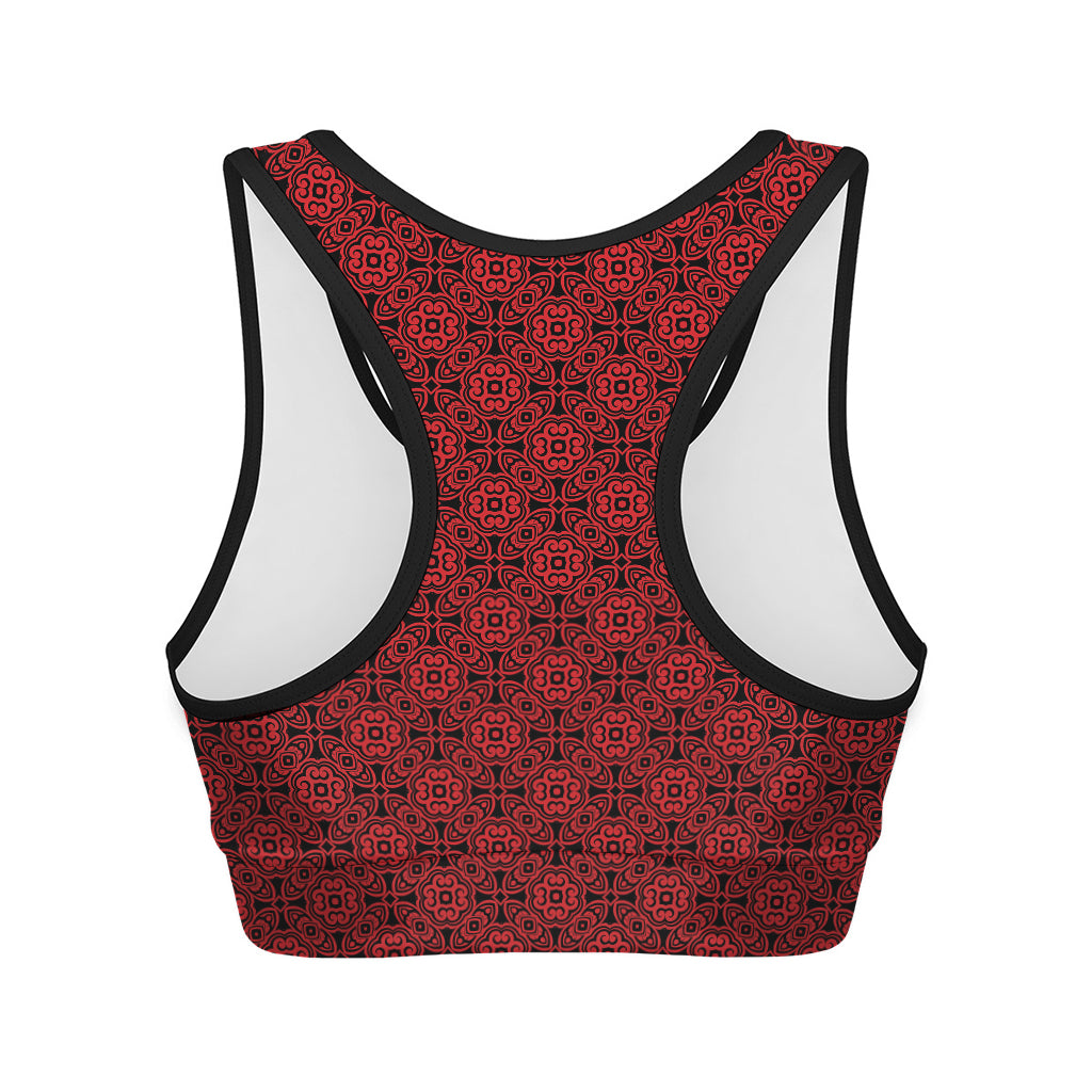 Black And Red Chinese Pattern Print Women's Sports Bra