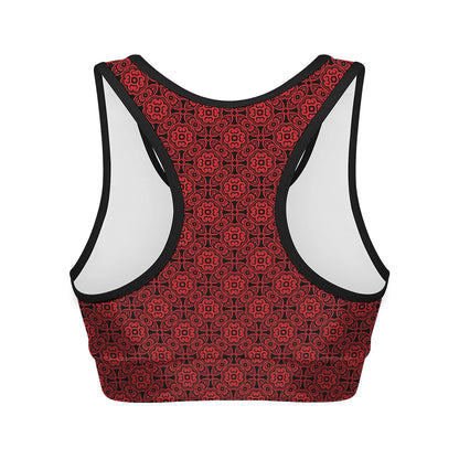 Black And Red Chinese Pattern Print Women's Sports Bra