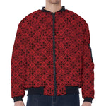 Black And Red Chinese Pattern Print Zip Sleeve Bomber Jacket